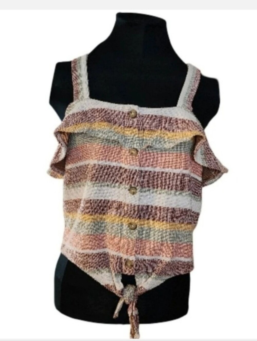 Madewell Texture & Thread Ruffle Tie Front Top Size Small - Picture 2 of 7